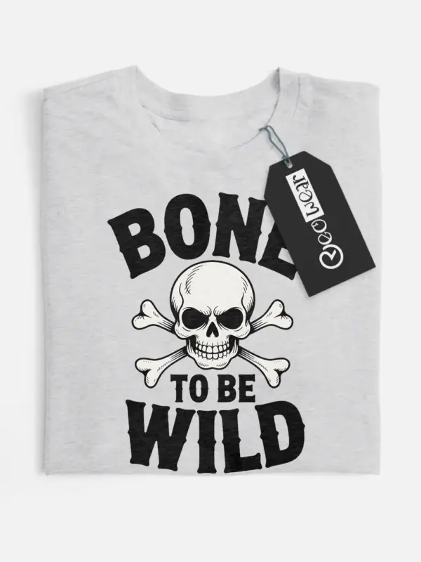 grey flatlay bone to be wild biker halloween shirt front view
