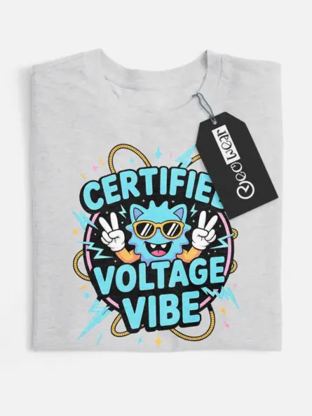Grey Certified Voltage Vibe Shirt Back – electrician humor shirt for science students