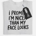 grey flatlay Shirt Front – I’m Nicer Than My Face Looks – resting face humor t-shirt