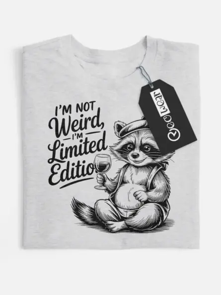 grey flatlay Shirt "I'm not weird I'm limited edition" – limited edition raccoon t-shirt