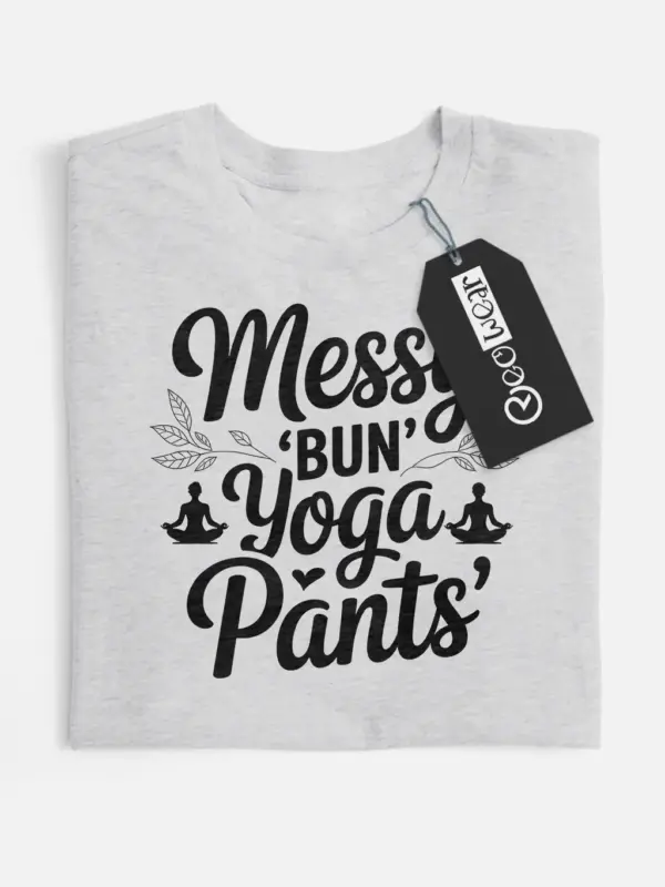 messy bun yoga pants t-shirt for moms