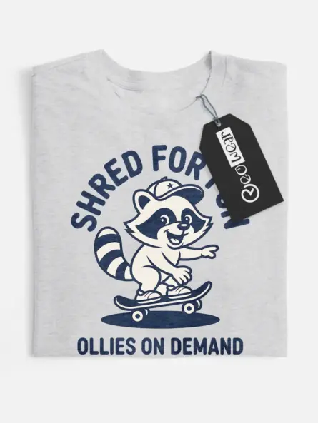 Skateboard Raccoon T-Shirt – Funny Shred for Fun Streetwear Tee - Image 4