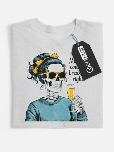 grey flatlay your-mom mimosas brunch skeleton t-shirt