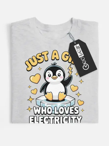 STEM Girl Electricity T-Shirt – Kawaii Penguin Design - Image 7