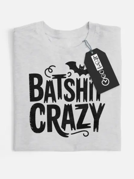 Grey front view – Distressed batshit crazy t-shirt grey Halloween