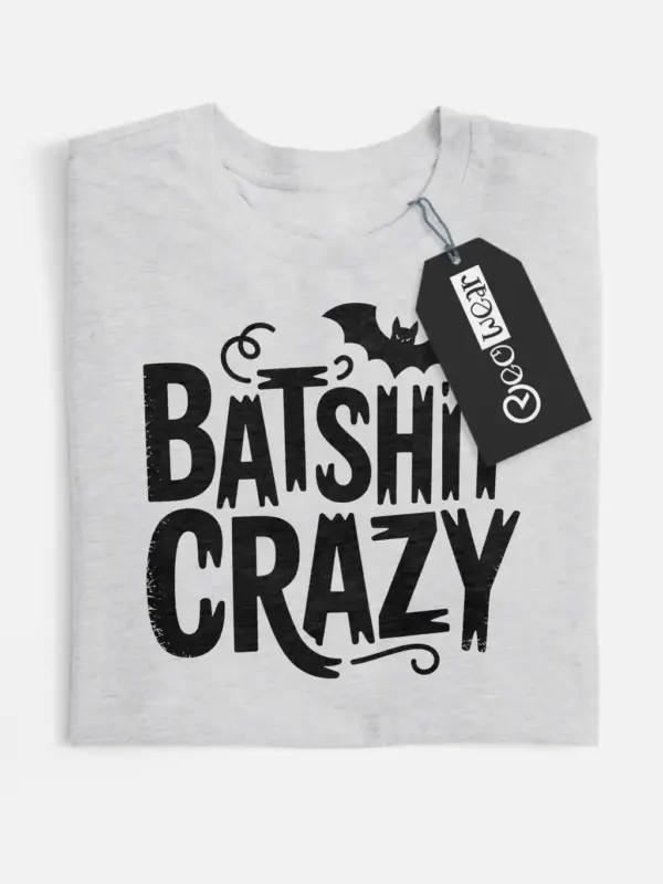 Grey front view – Distressed batshit crazy t-shirt grey Halloween