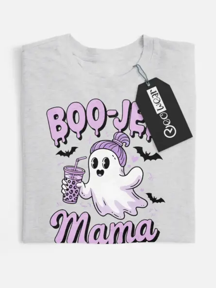 Grey front view – Boo-Jee Mama t-shirt for stylish Halloween moms grey