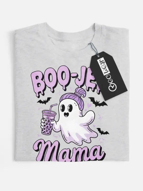 Grey front view – Boo-Jee Mama t-shirt for stylish Halloween moms grey