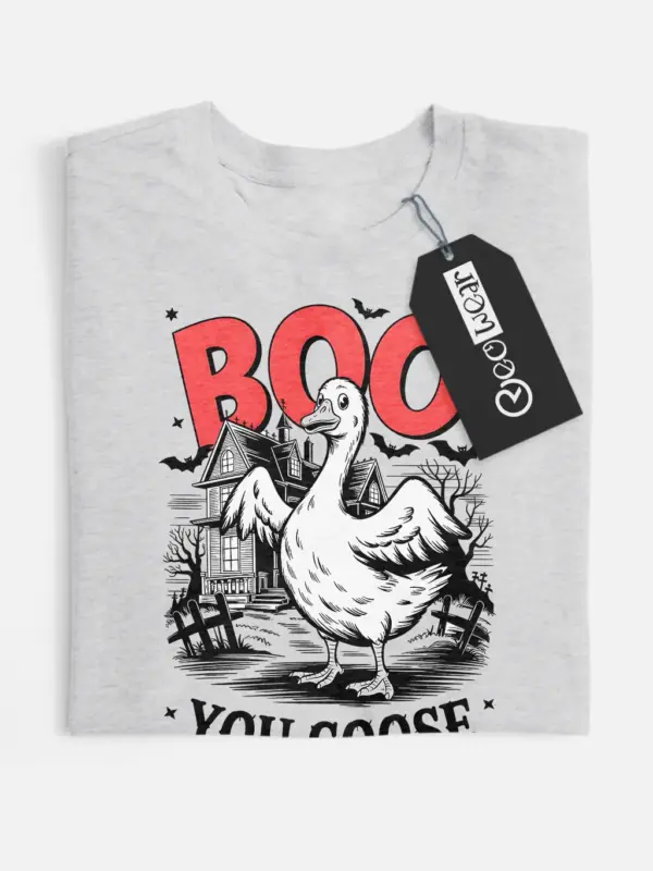 Grey front view – Boo You Goose spooky goose Halloween shirt grey