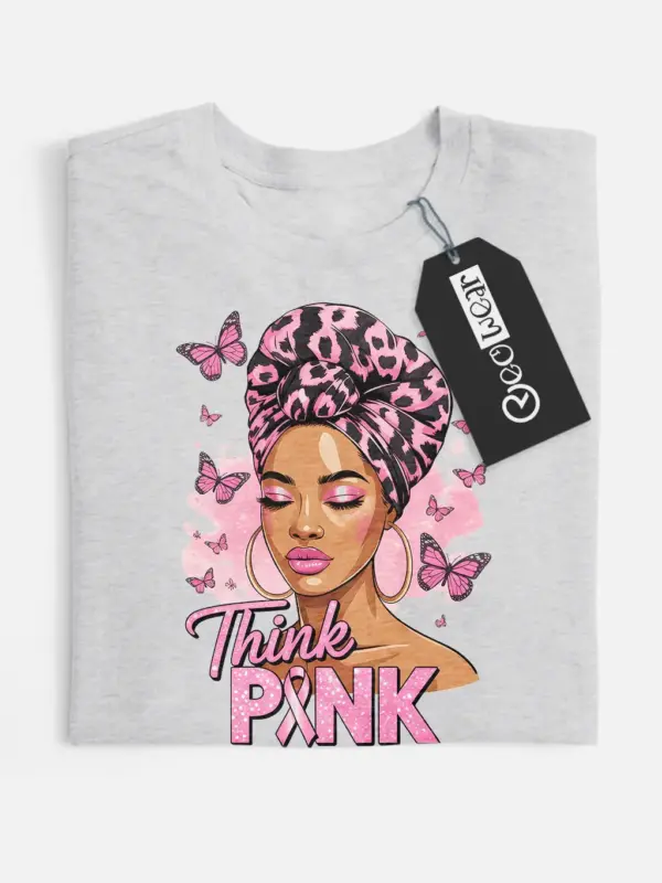 Grey Shirt Think Pink Breast Cancer Shirt Folded Detail