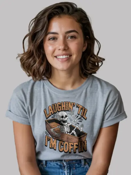 grey spooky coffin skeleton shirt – resting in pieces skeleton tee design