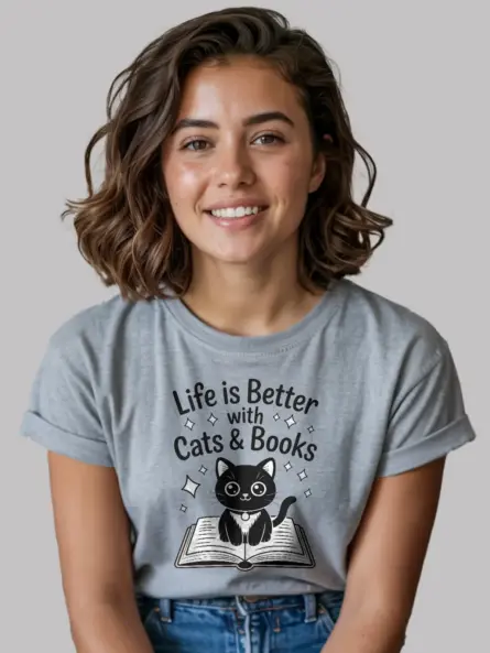 Charming Cat Book Lover Shirt – Cute Kawaii Tee for Readers - Image 3