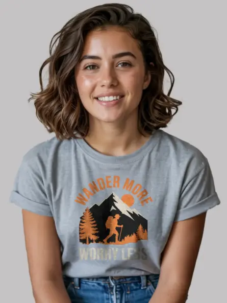 Wander More Worry Less T-Shirt – Vintage Hiking Mindfulness Tee - Image 3