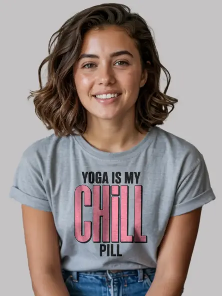 Yoga Chill T-Shirt Yoga Is My Chill Pill Bold Wellness Tee - Image 3