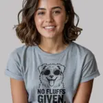 Grey Shirt Front: Grey shirt “No Fluffs Given” funny dog lover t-shirt front