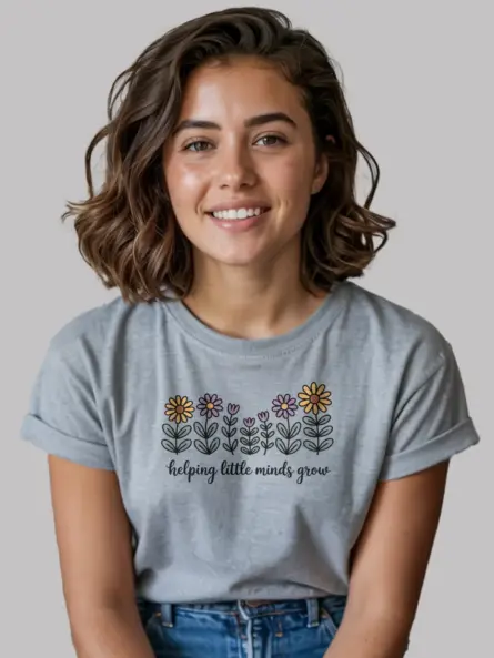 Helping Little Minds Grow Preschool Teacher Shirt – Floral Gift Tee - Image 3