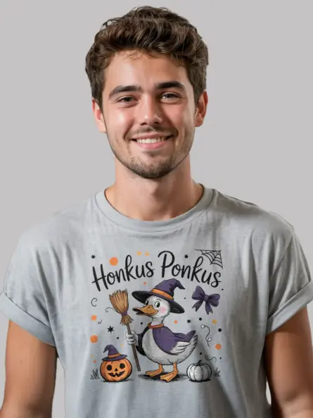 grey honkus ponkus duck halloween t-shirt front view