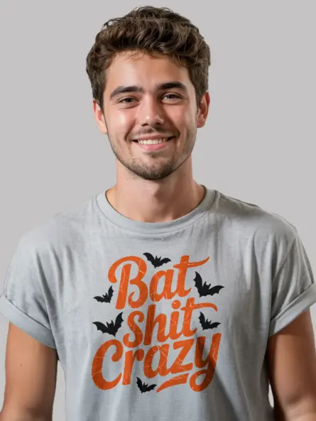 grey Front View – Bat Shit Crazy – funny bat Halloween t-shirt