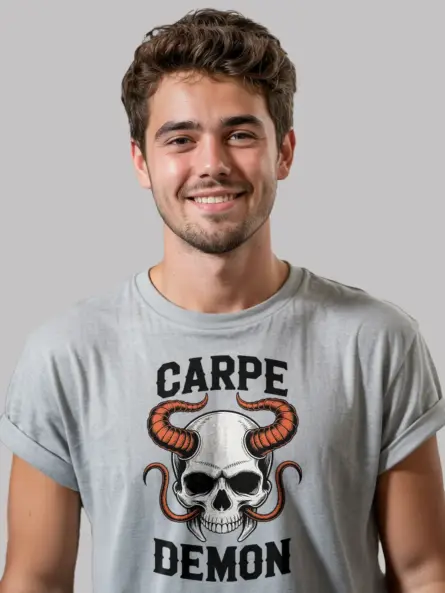 grey Shirt Front View – Carpe Demon – carpe demon skull t-shirt