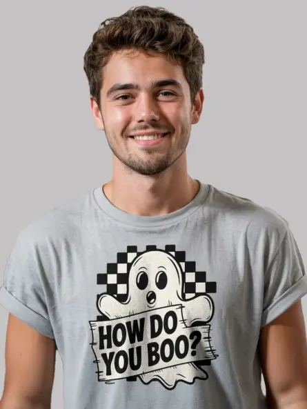 grey Bold Cute Ghost Halloween T-Shirt for Spooky Style