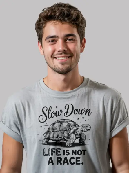 grey – Slow Down Life Is Not a Race – mindfulness turtle t-shirt
