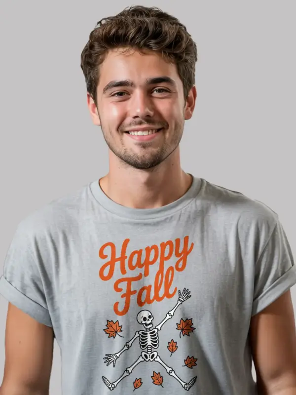 grey Shirt – Happy Fall Skeleton T-Shirt
