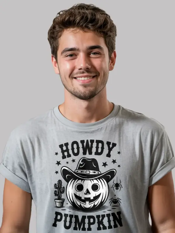 Grey lifestyle – Western pumpkin lover Halloween graphic tee grey
