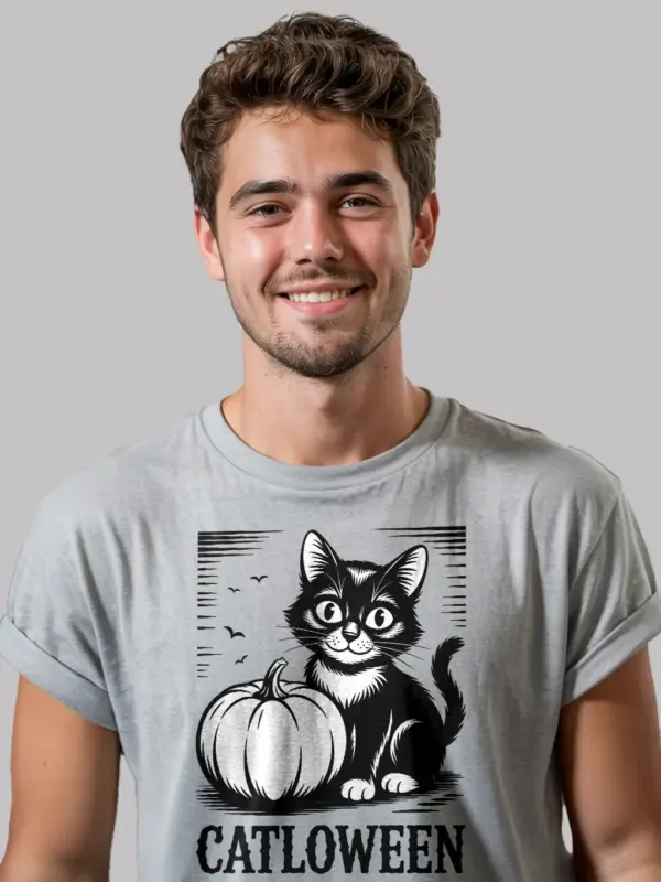 Grey lifestyle – Halloween tee for cat lovers vintage woodcut grey