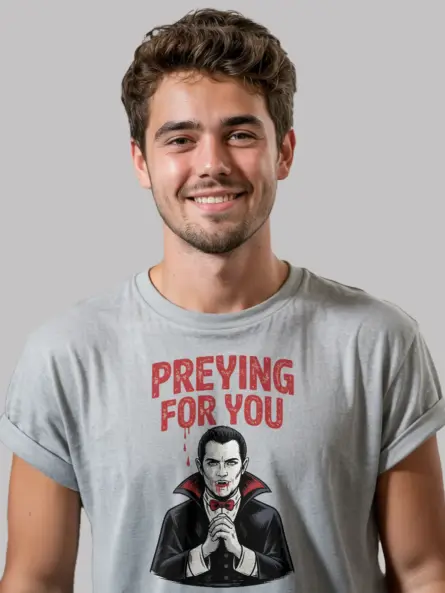 Gothic Vampire Pun T-Shirt – Preying for You Halloween Tee - Image 2