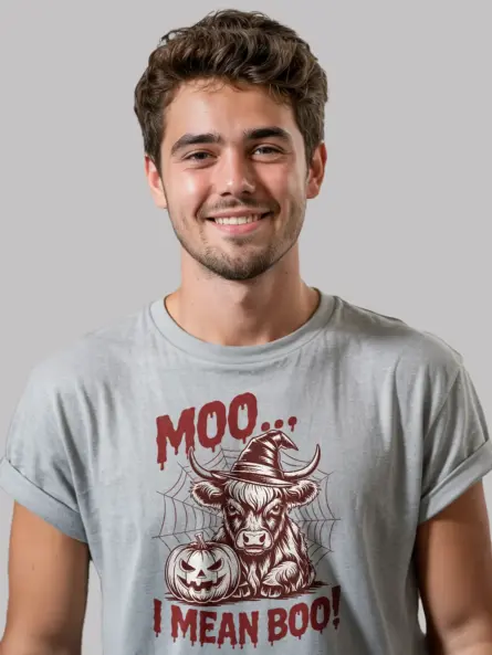 Grey lifestyle – vintage horror Highland cow Halloween shirt grey