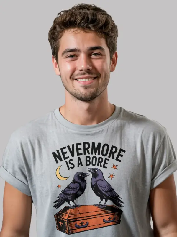grey lifestyle – vintage gothic Halloween tee – gothic raven literary pun t-shirt