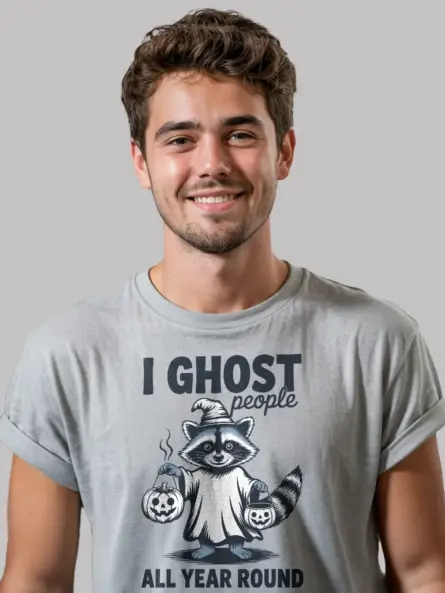 Grey lifestyle – trick-or-treat ghostcore raccoon graphic tee grey