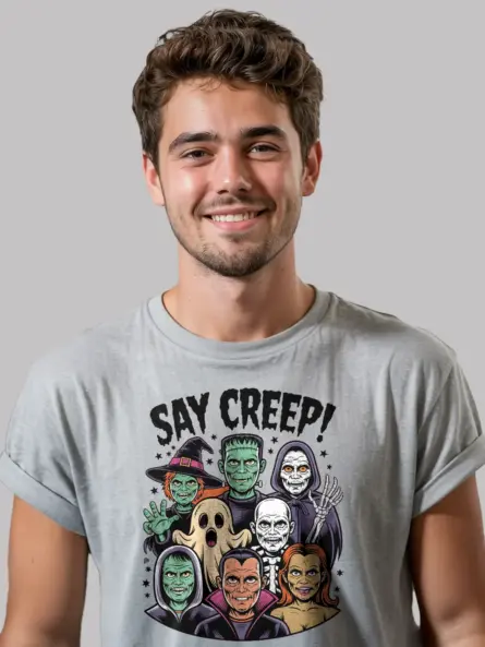 Retro Classic Monster T-Shirt – Say Creep! Vintage Halloween Tee - Image 3