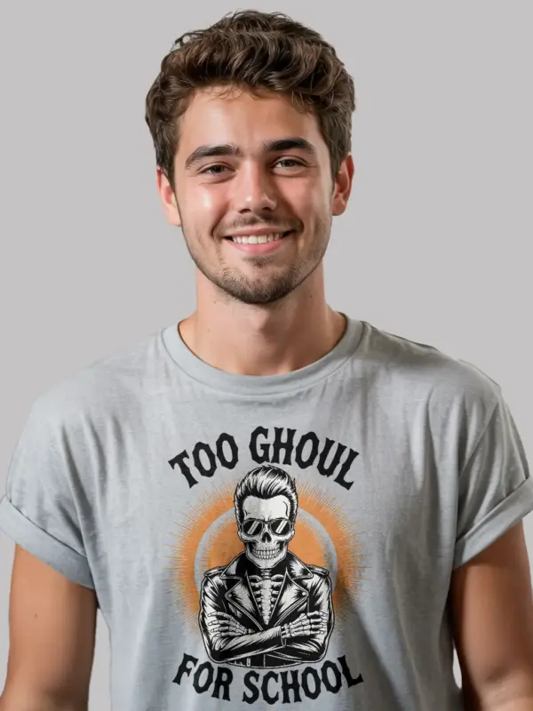 lifestyle – grey Halloween shirt with skeleton biker design