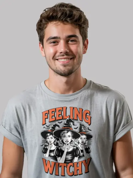 grey lifestyle – retro witchcore Halloween shirt in black worn by Gen Z