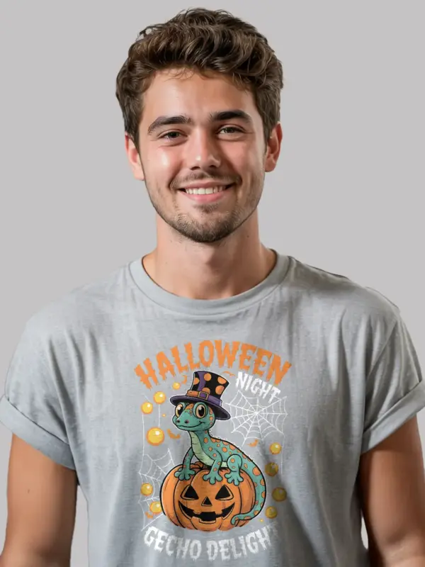 shirt grey - Gecho Delight design - gecko halloween t-shirt