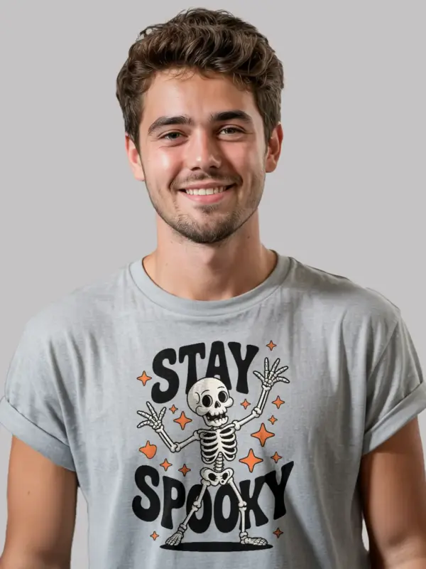 grey dancing skeleton Halloween t-shirt