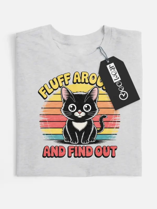grey front view fluff around vintage funny cat shirt for women