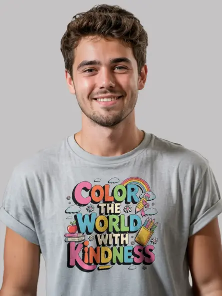 Color the World with Kindness T-Shirt – Retro Rainbow Style - Image 6