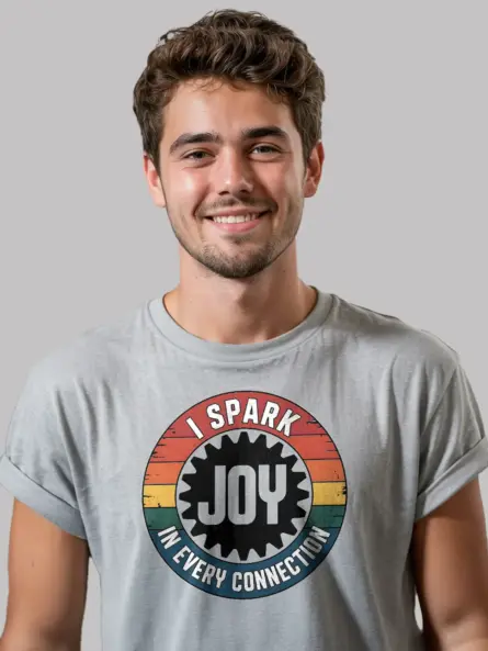 Electrician Spark Joy T-Shirt Retro Badge Design - Image 3