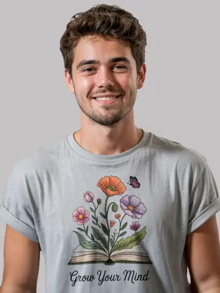 Inspiring Grow Your Mind T-Shirt – Botanical Book Lover Tee for Women - Image 3