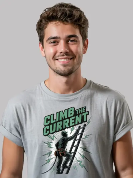 Climb the Current Motivational Electrician T-Shirt - Image 3