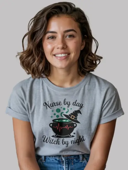 grey Nurse by Day Witch by Night T-Shirt – Magical Halloween Tee