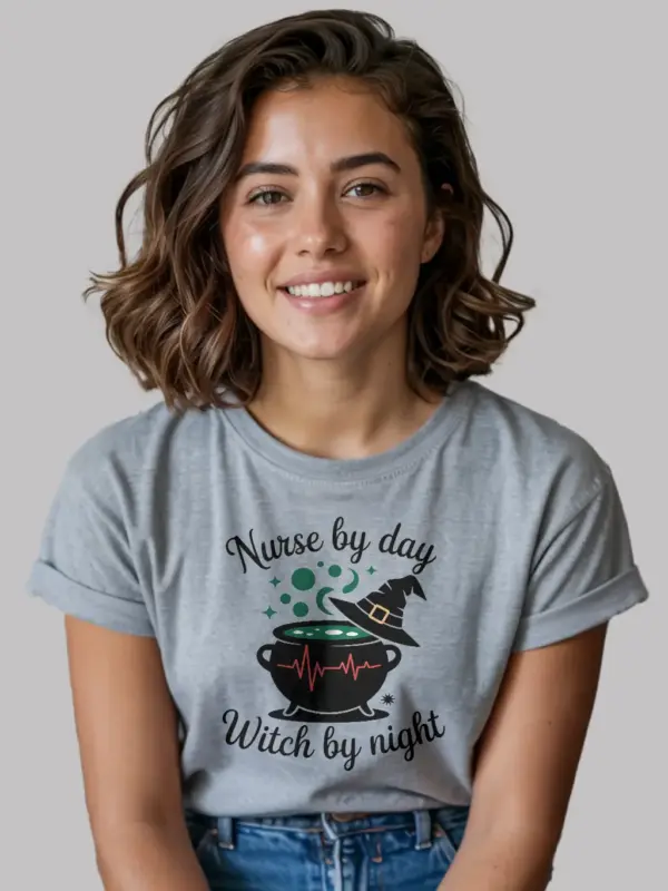 grey Nurse by Day Witch by Night T-Shirt – Magical Halloween Tee