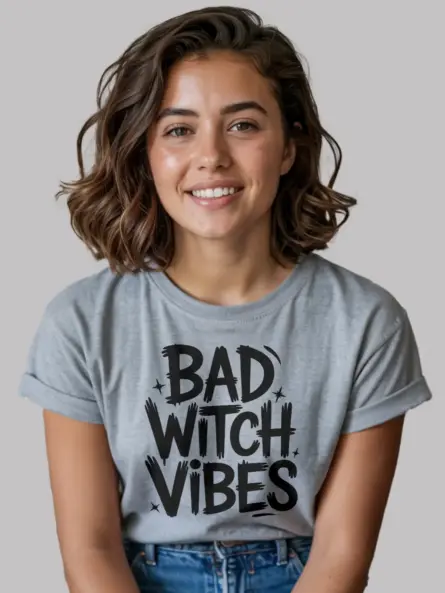 Bad Witch Vibes Shirt – Bold Gothic Tee for Spooky Season & Parties - Image 12