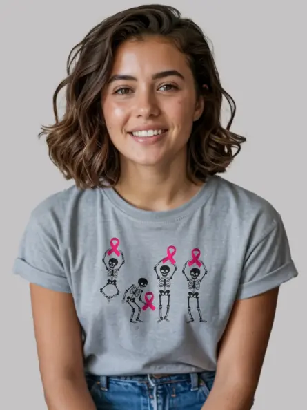 Black Skeleton Breast Cancer Shirt – Funny Pink Ribbon Awareness Tee - Image 2