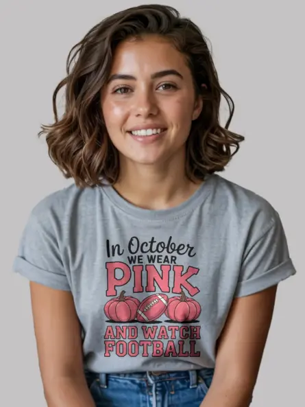 In October We Wear Pink Shirt – Bold Football & Breast Cancer Awareness Tee - Image 3