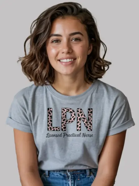 grey leopard print lpn shirt front view