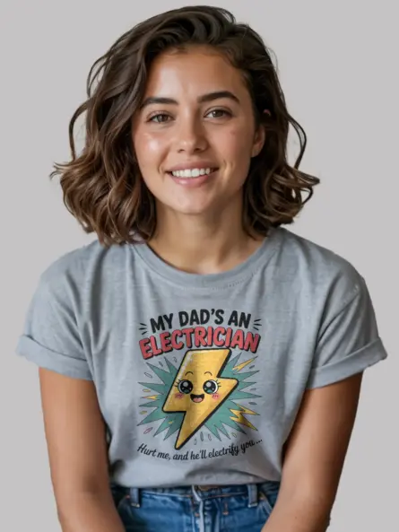 Adorable Electrician Dad Kids T-Shirt with Cartoon Bolt - Image 3