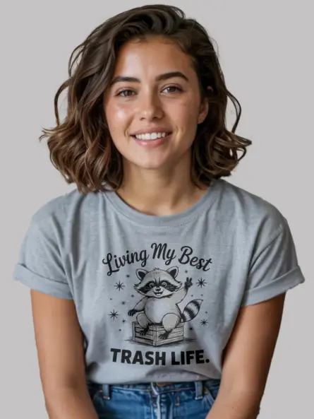 Shirt grey – Living My Best Trash Life – funny raccoon trash panda t-shirt
